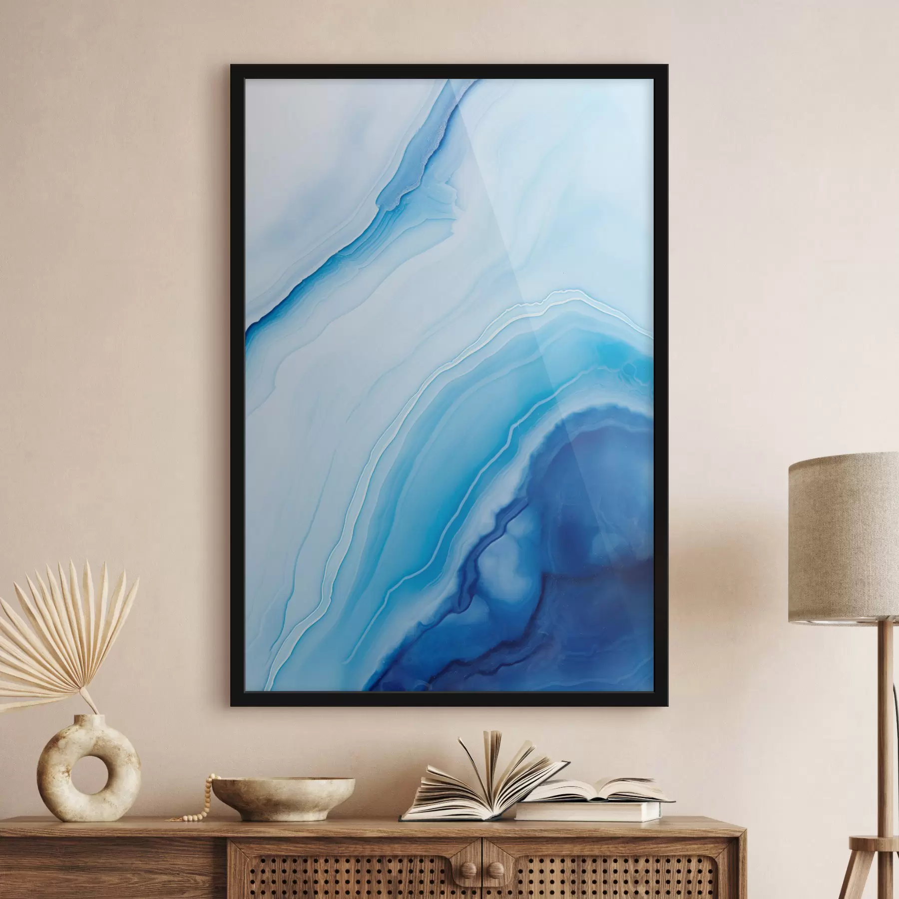 murales de pared Estampado abstracto de ágata azul y blanca, líneas y degradados en espiral, textura suave, arte moderno, minimalista f46290