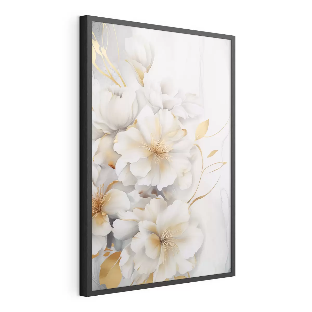 Poster Flores blancas con detalles amarillos, pétalos con sombras sutiles, fondo claro con un sutil efecto marmolado f46292