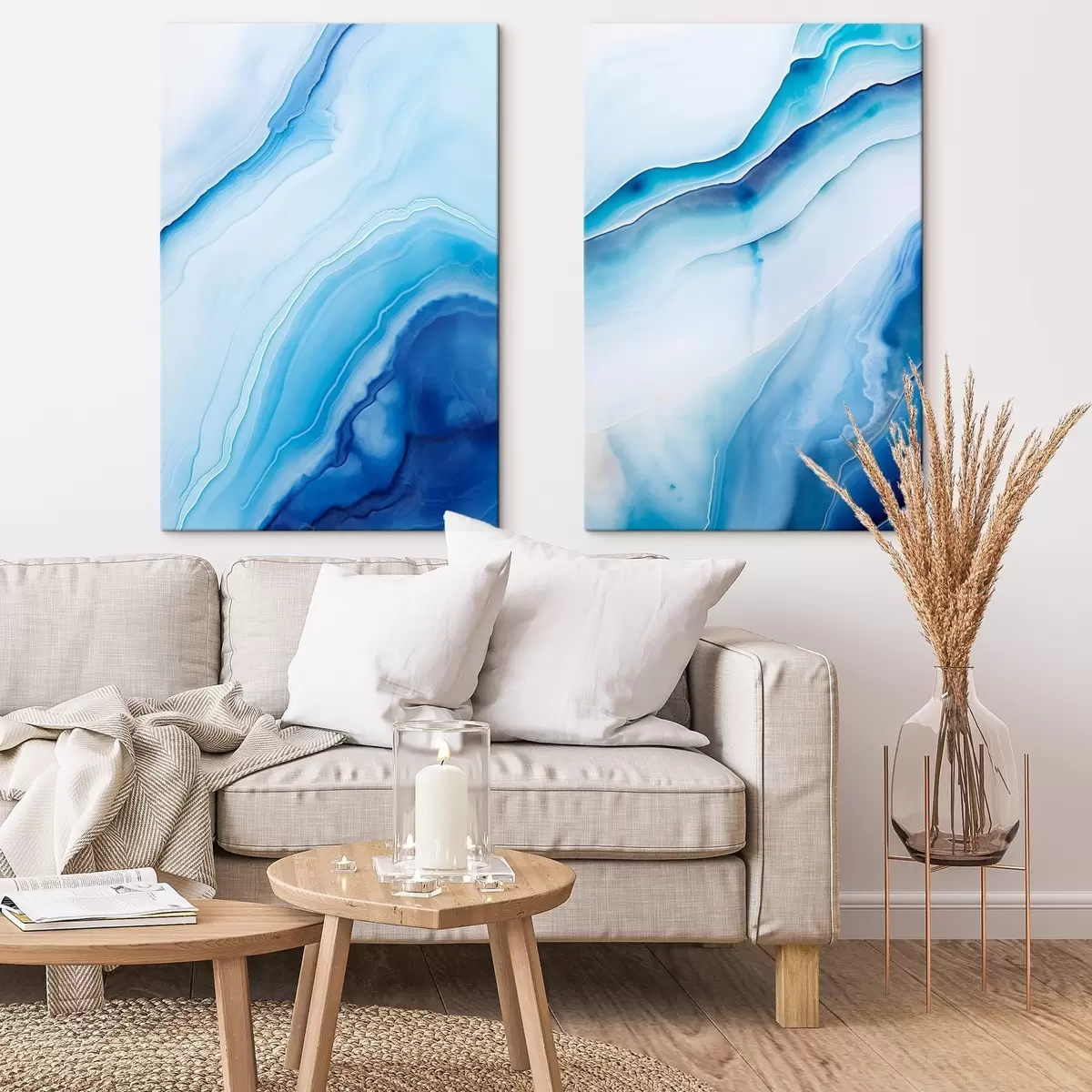 murales de pared Estampado abstracto de ágata azul y blanca, líneas y degradados en espiral, textura suave, arte moderno, minimalista m00888