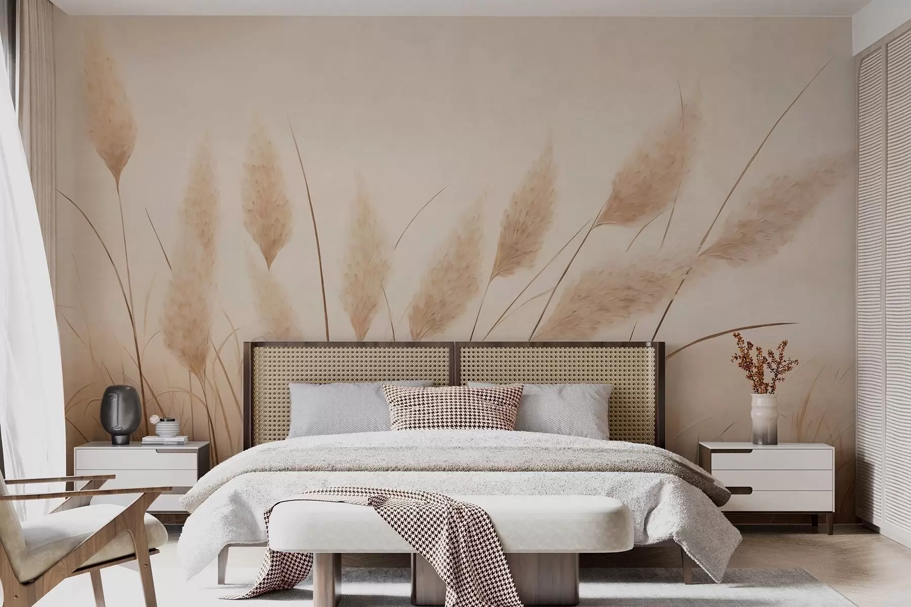 murales de pared Hierba pampa de color beige suave en el campo w09324