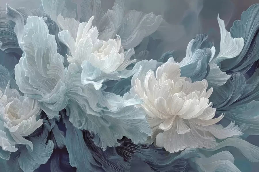 murales de pared Flores abstractas en tonos azules y turquesas w09452