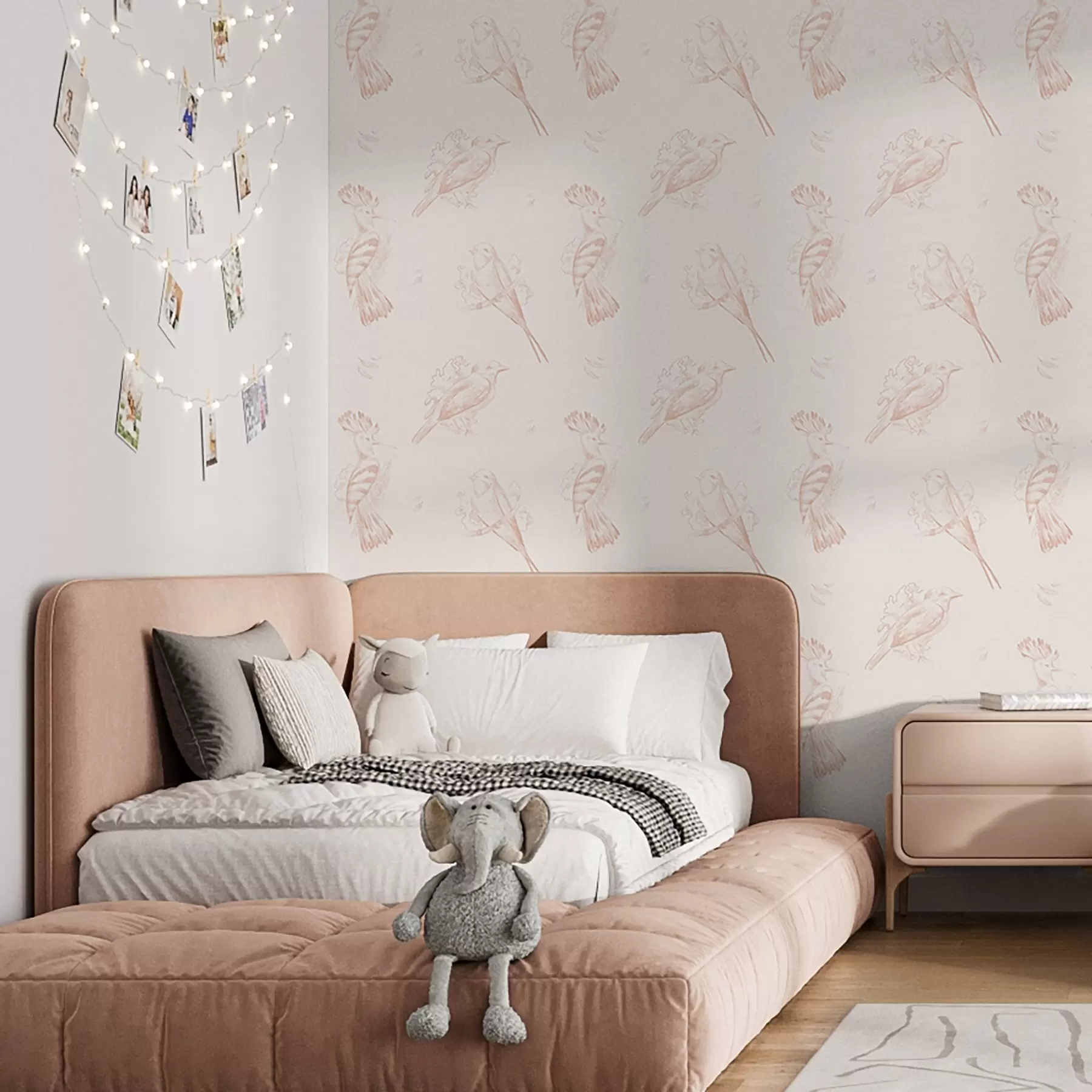 murales de pared Toile de pájaros: bocetos de pájaros sobre fondo color melocotón-crema a00656v2