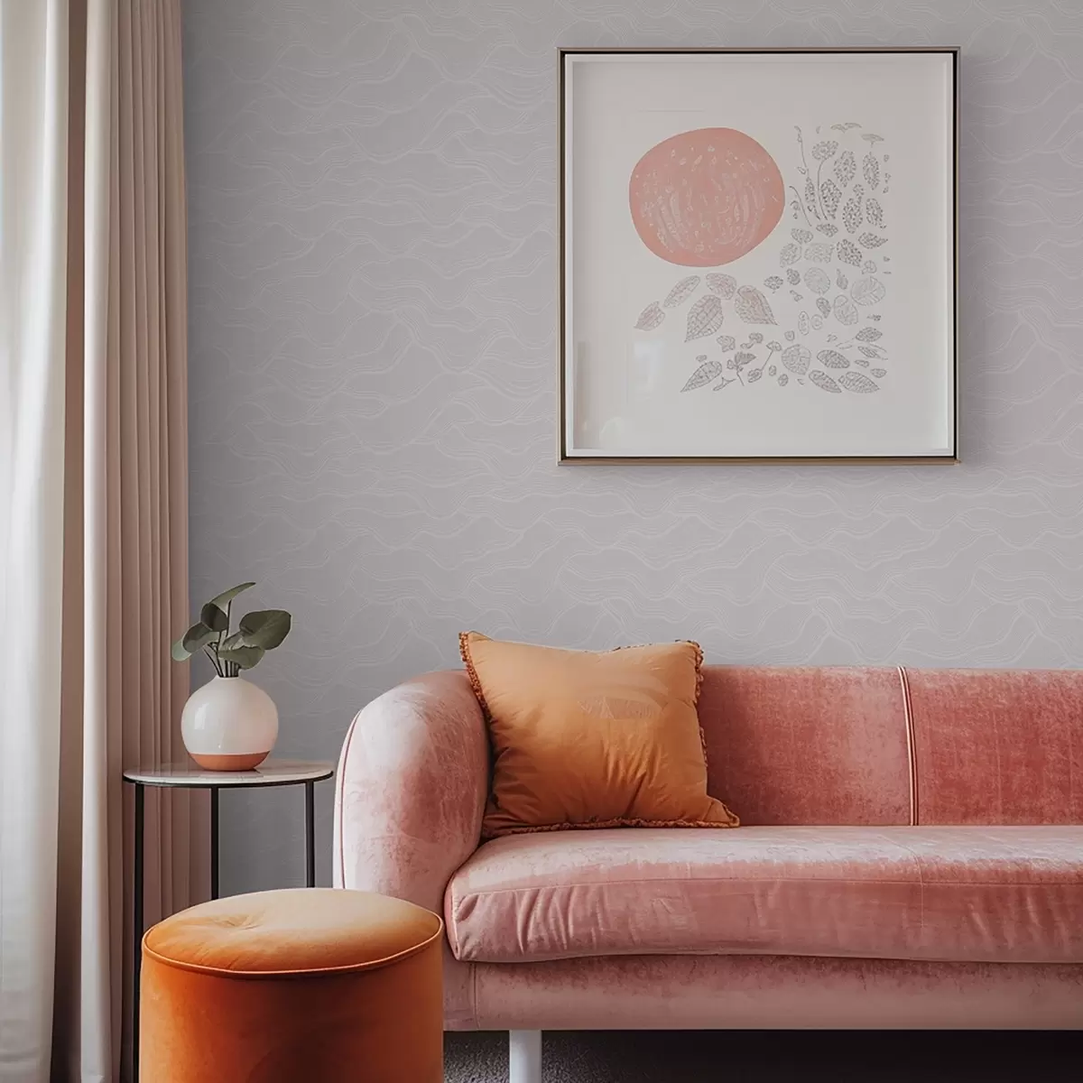 Papel pintado Fondo rosa pastel con líneas onduladas a00682v3