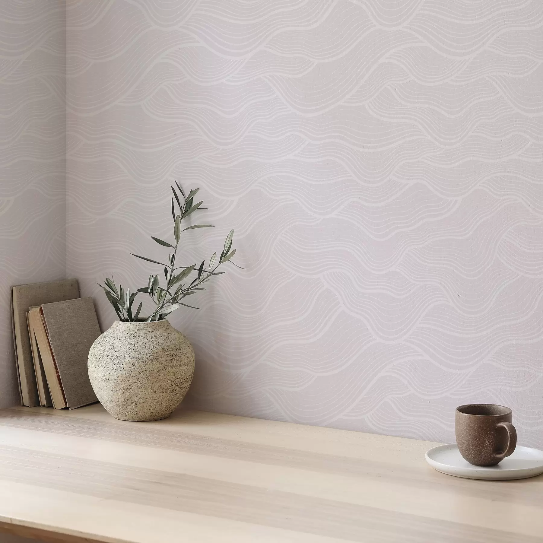 murales de pared Fondo rosa pastel con líneas onduladas a00682v3
