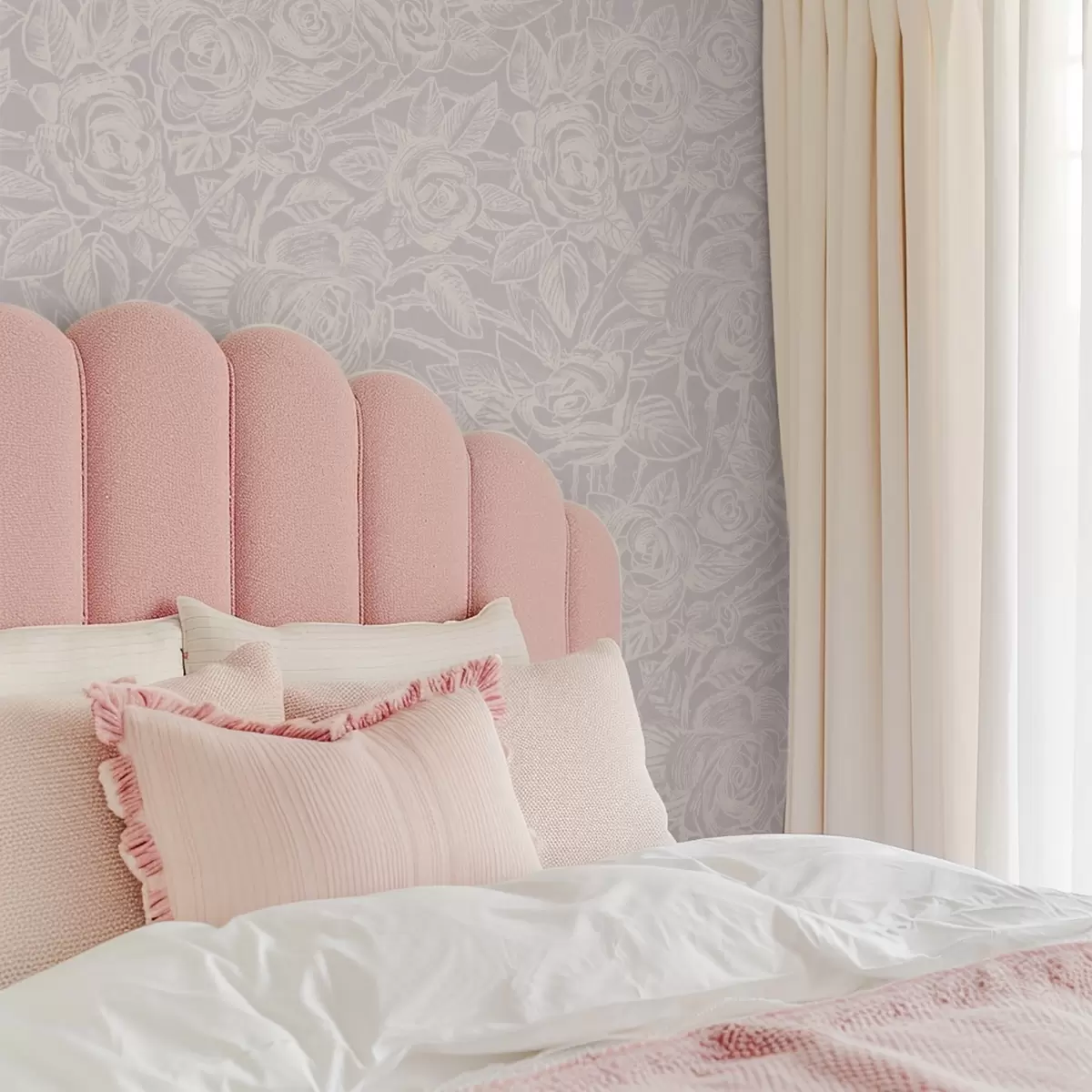 Papel pintado Rosas grabadas sobre fondo gris claro a00841v1