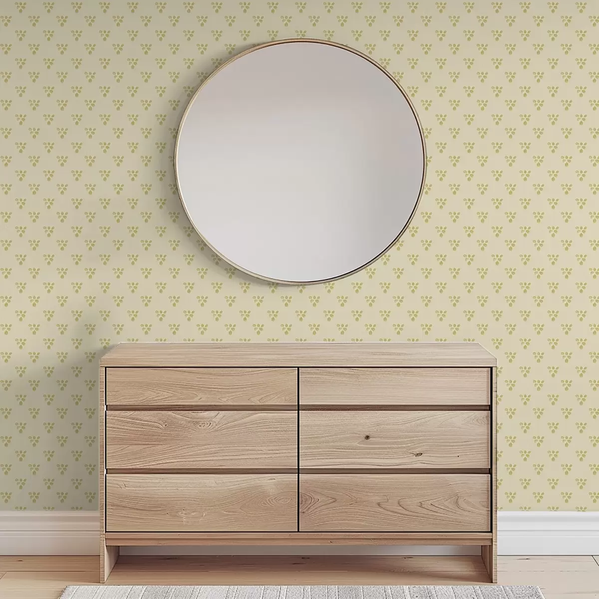 Papel pintado Pequeña repetición: tríos de hojas sobre fondo crema-beige. a00848