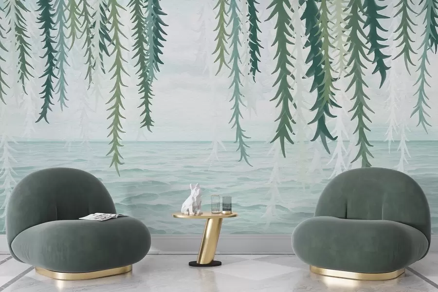 murales de pared Delicadas enredaderas colgando sobre el agua, estilo acuarela w04830