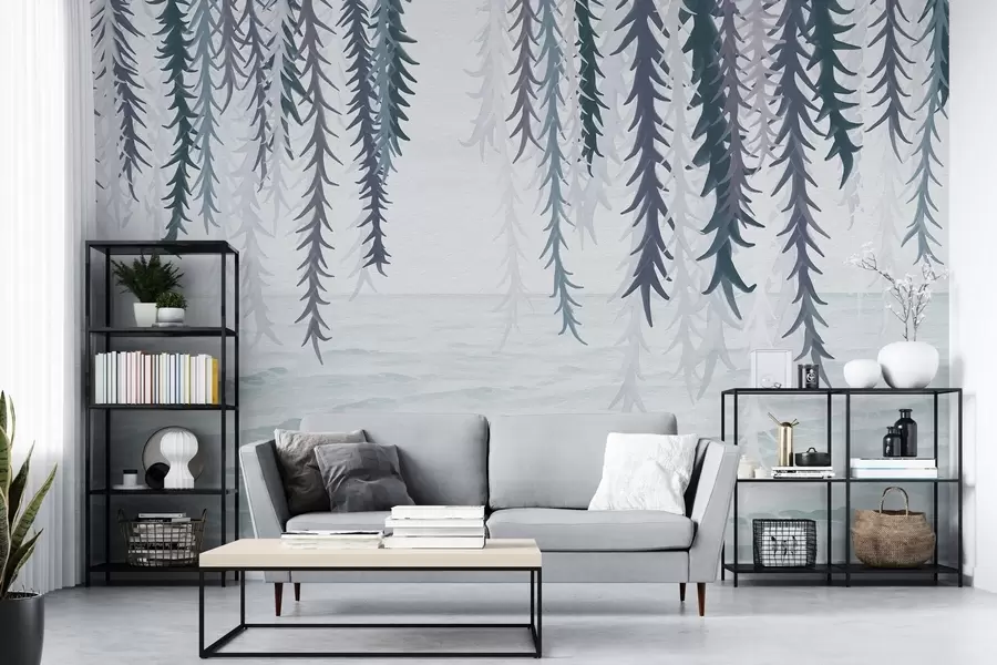 murales de pared Delicadas enredaderas colgando sobre el agua, estilo acuarela w04830v3