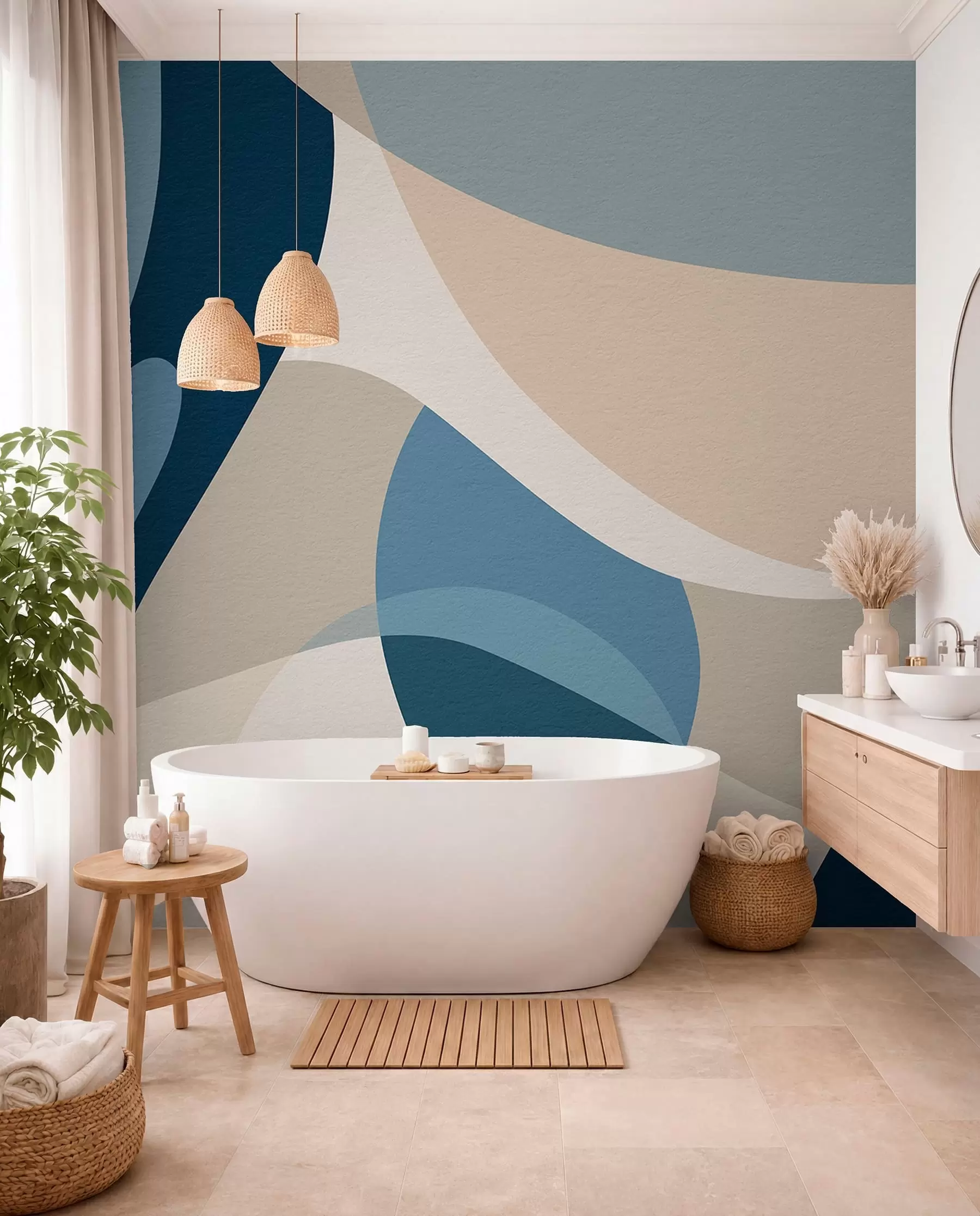 murales de pared Equilibrio de curvas azules w04843