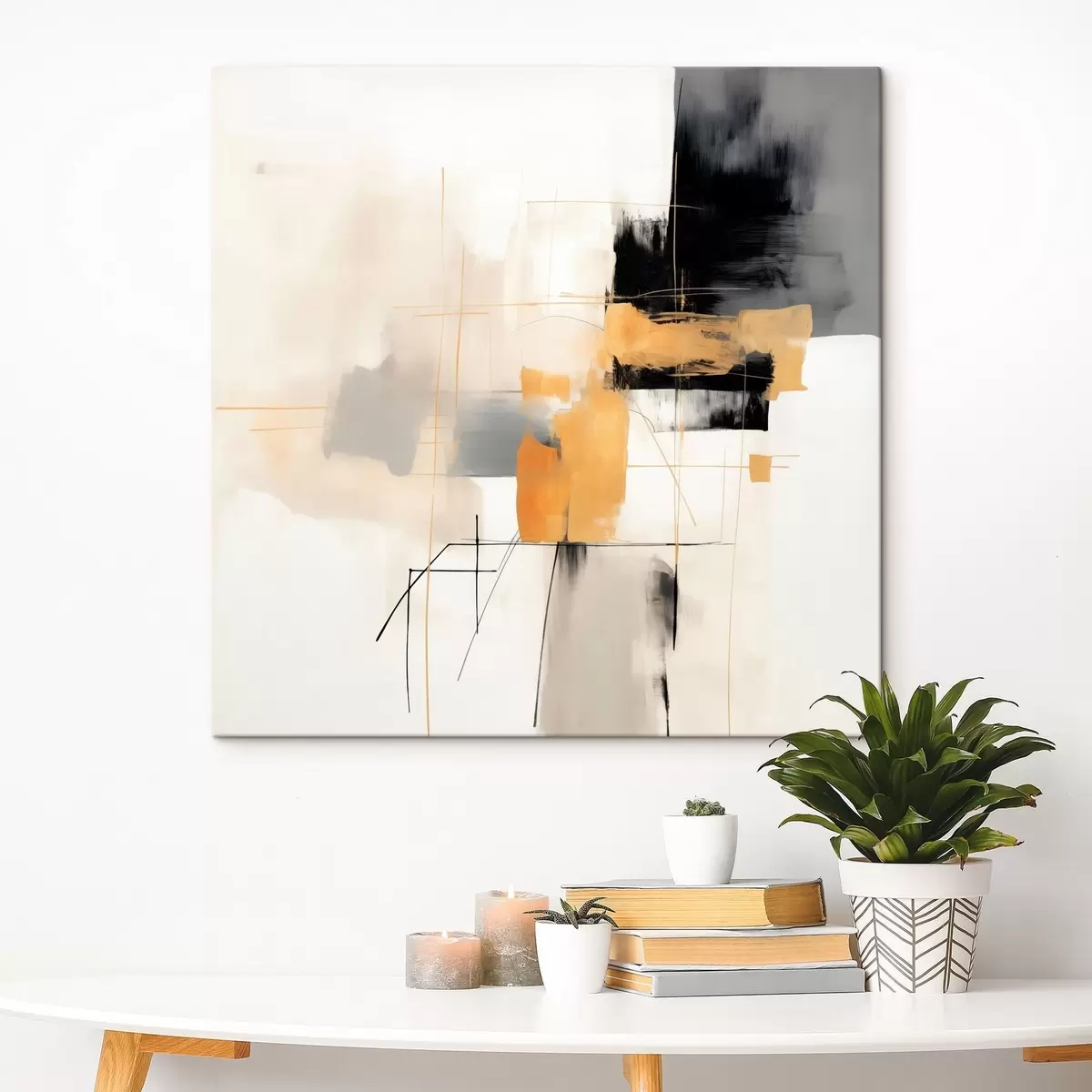 murales de pared Pintura moderna, con detalles en beige, melocotón y grafito. s46323