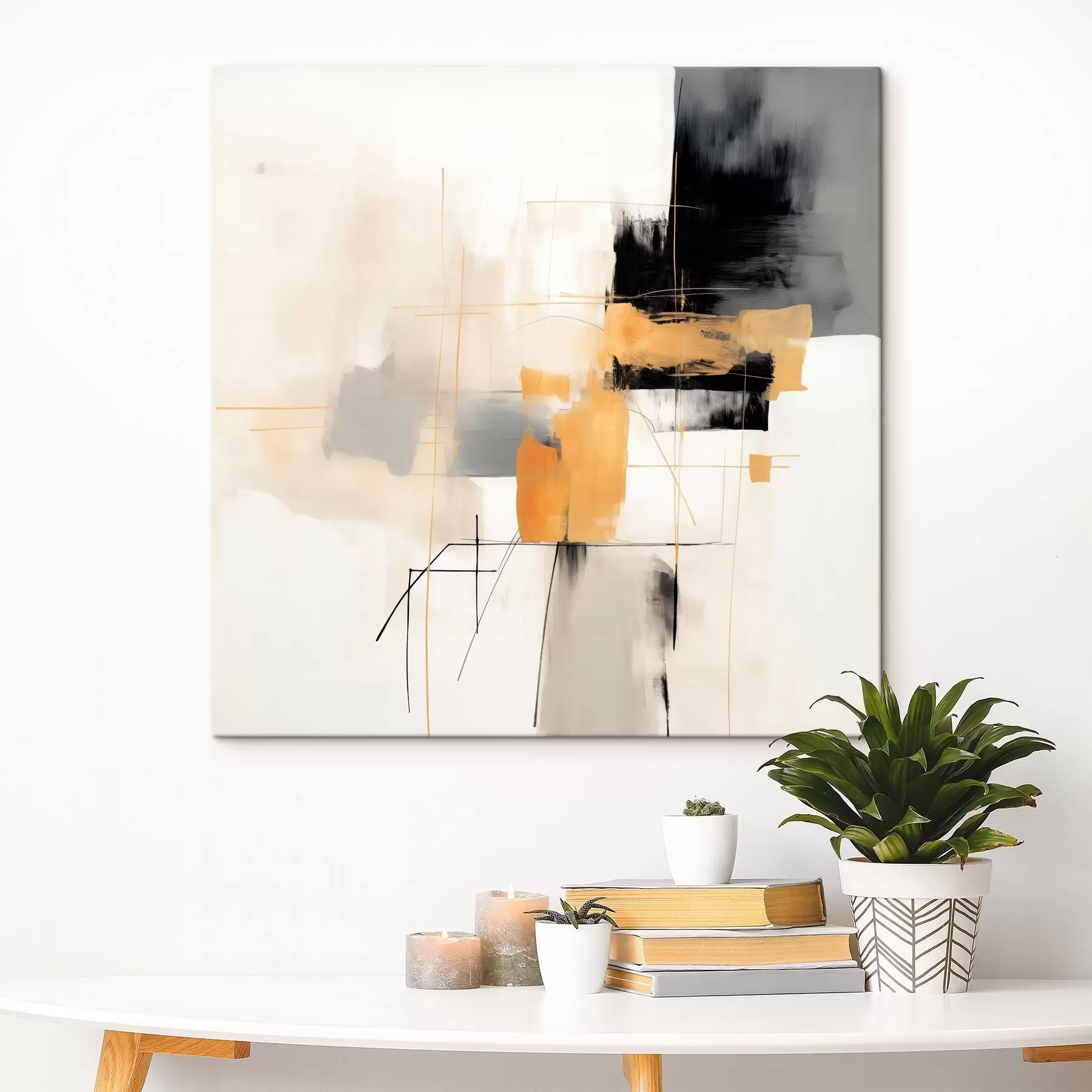 murales de pared Pintura moderna, con detalles en beige, melocotón y grafito. s46323