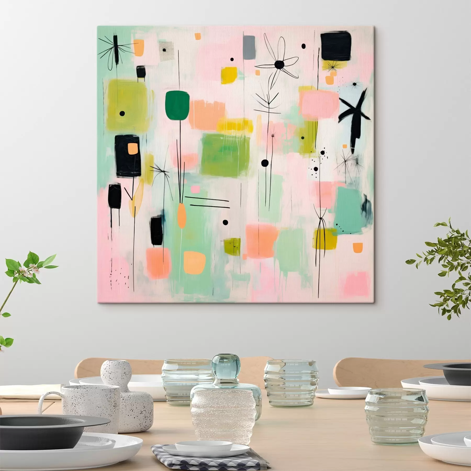 murales de pared Flores abstractas, composición ligera en estilo óleo s46325