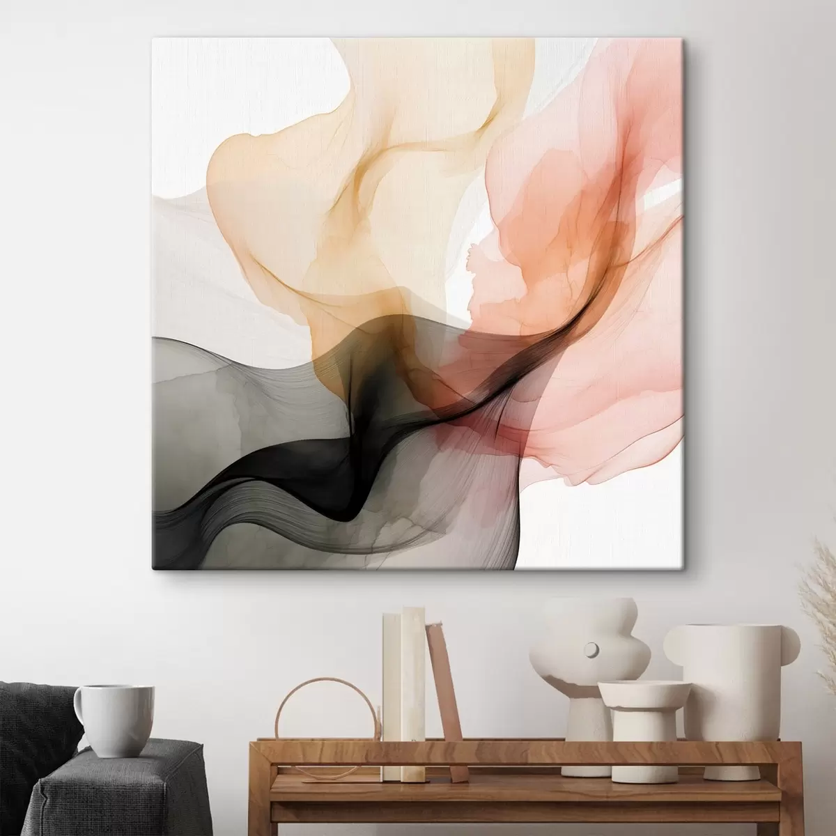 murales de pared Desbordamientos de coral y gris en un estilo delicado. s46333