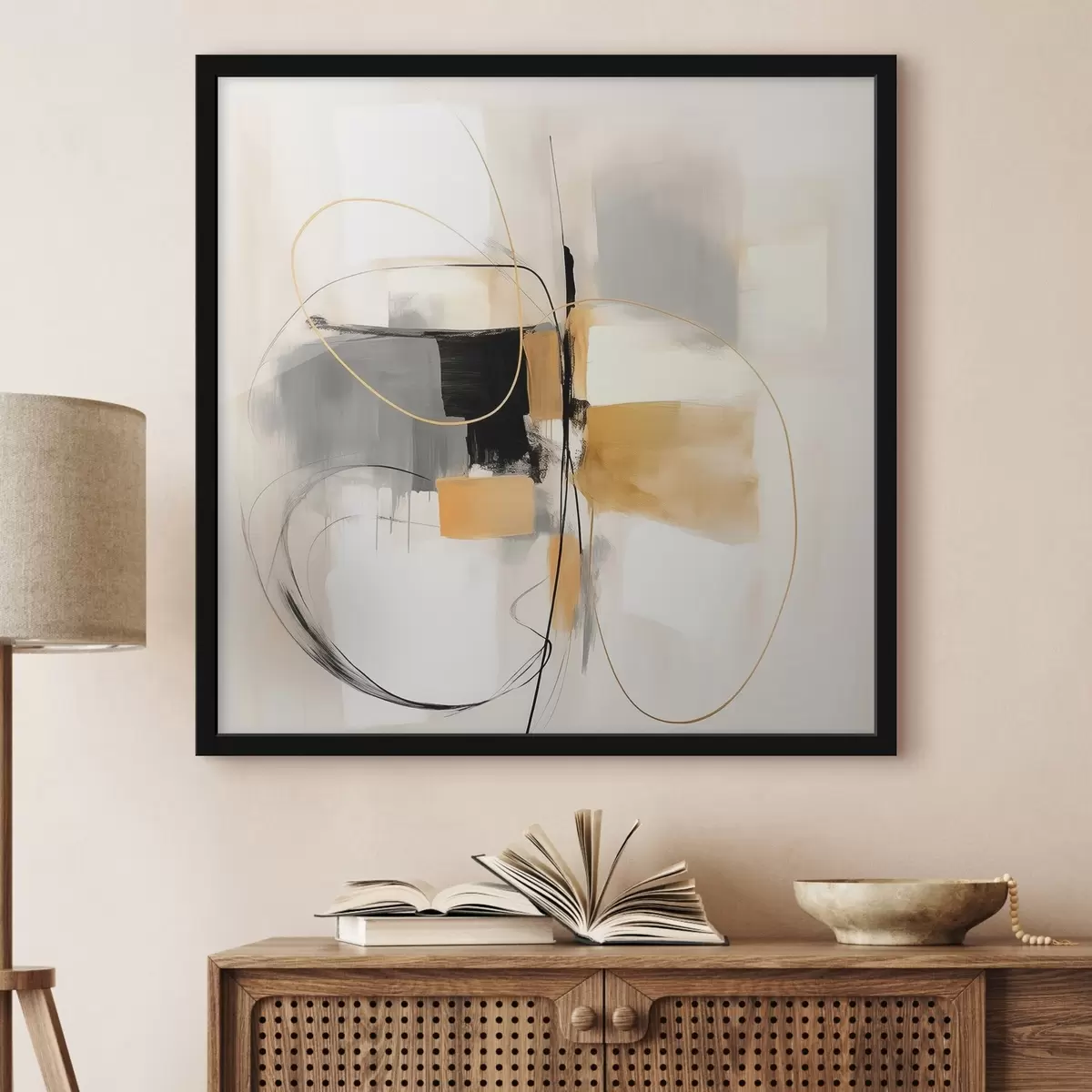 Poster Abstracto, líneas y formas en estilo óleo f46322