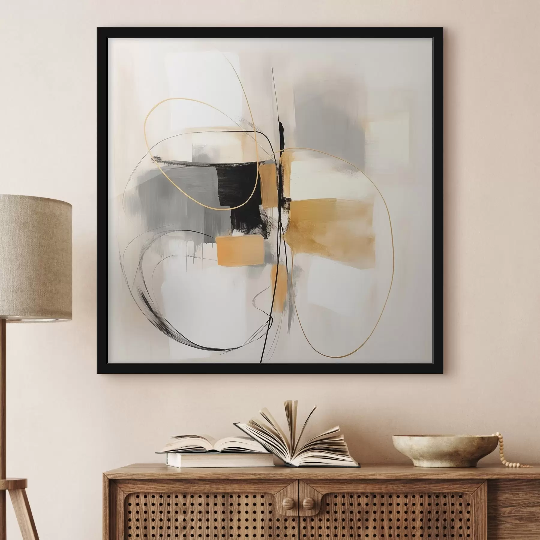 murales de pared Abstracto, líneas y formas en estilo óleo f46322