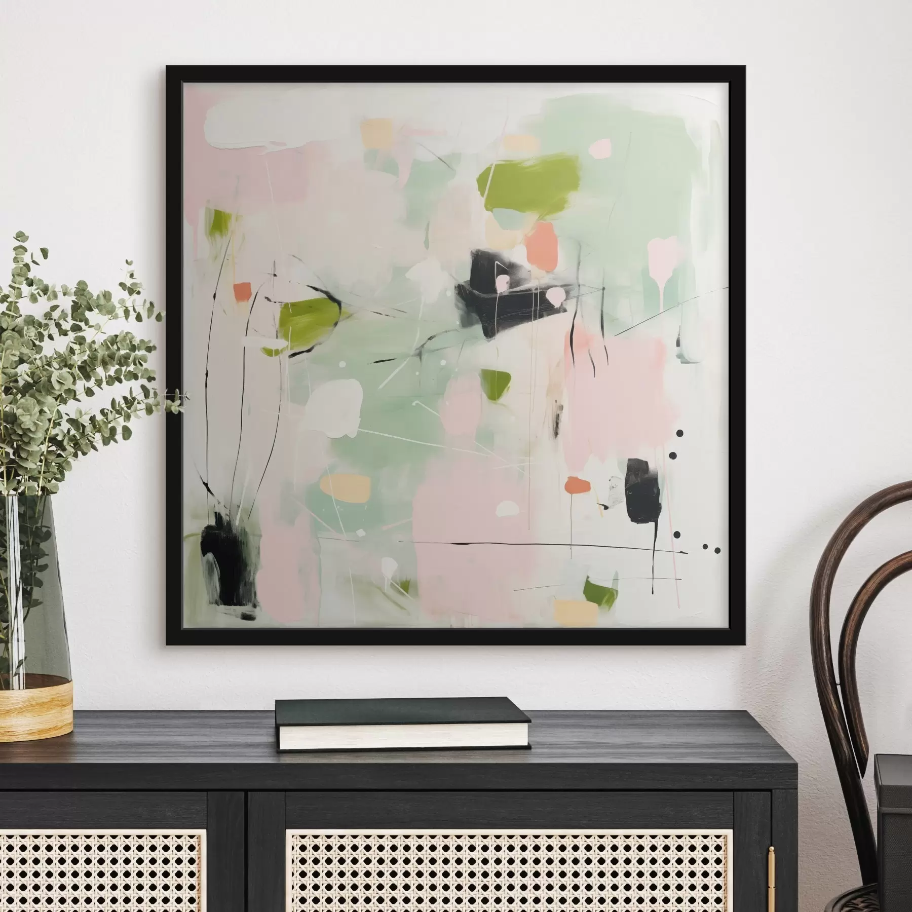 murales de pared Rosa y menta, pinceladas pastel f46324