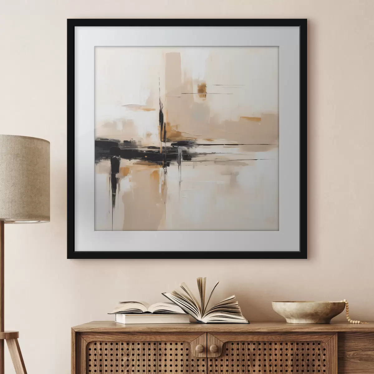 Poster Beige y negro, abstracción vertical en estilo minimalista f46326