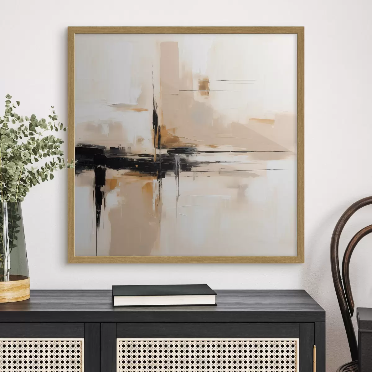 Poster Beige y negro, abstracción vertical en estilo minimalista f46326