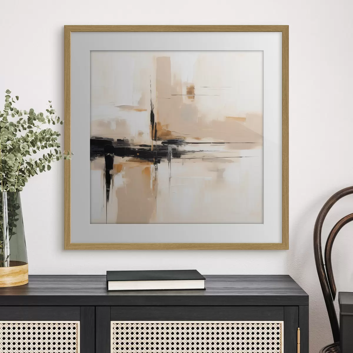 Poster Beige y negro, abstracción vertical en estilo minimalista f46326