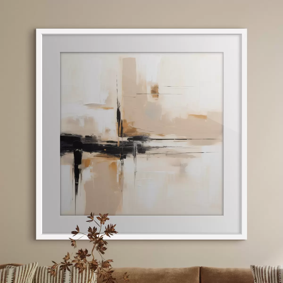 Poster Beige y negro, abstracción vertical en estilo minimalista f46326