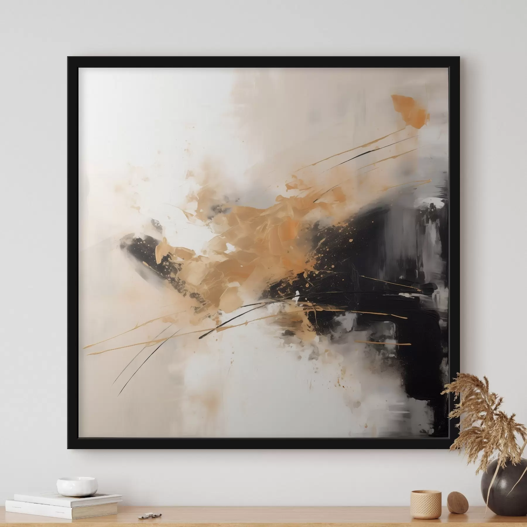 murales de pared Trazos naranjas y negros, abstracción moderna f46327