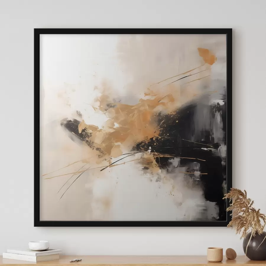 murales de pared Trazos naranjas y negros, abstracción moderna. f46327