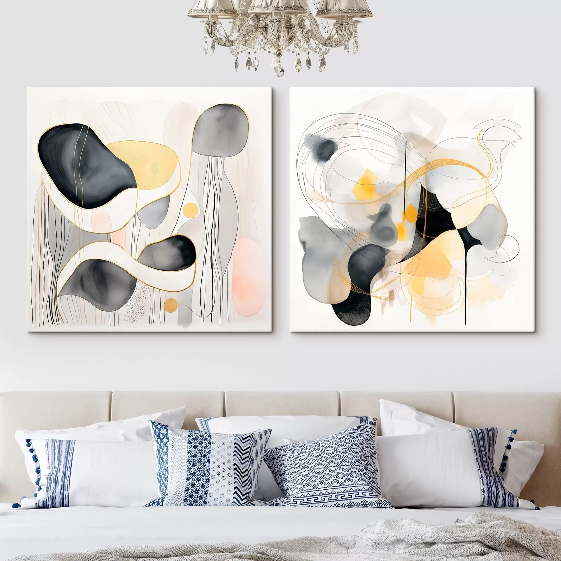 murales de pared Monocromo y acento amarillo en estilo abstracto m00905