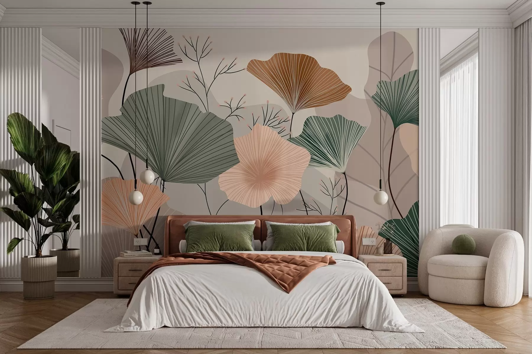 murales de pared elegantes hojas de loto w04815