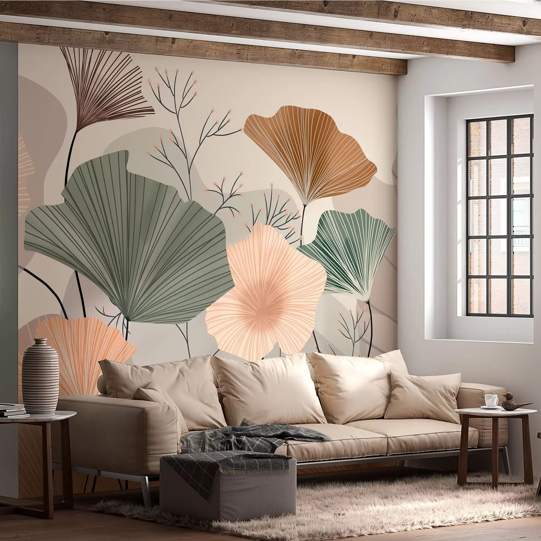 murales de pared elegantes hojas de loto w04815