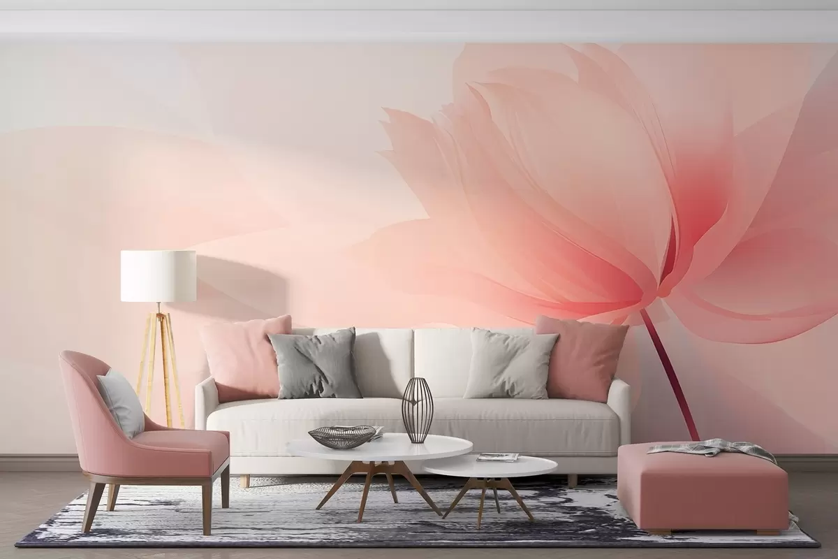 murales de pared Flor grande en suaves tonos rosa melocotón. w09356
