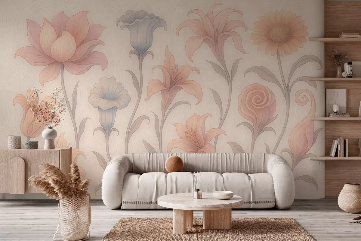 murales de pared Tierna composición floral en colores pastel w09503