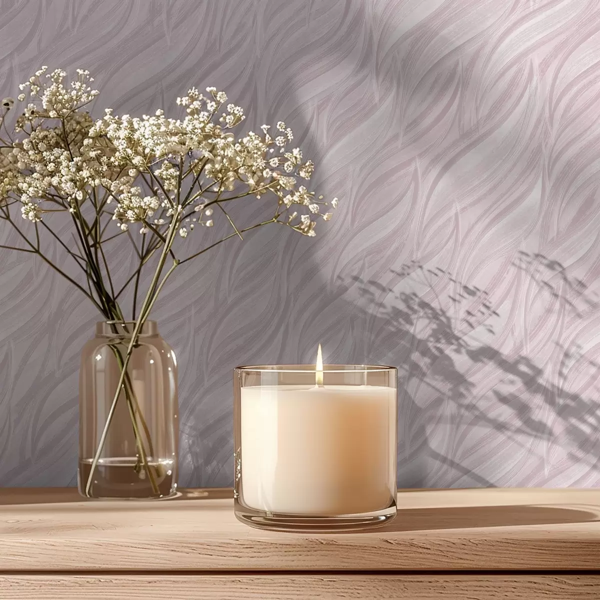 Papel pintado Ondas con textura, rosa empolvado a00688v1