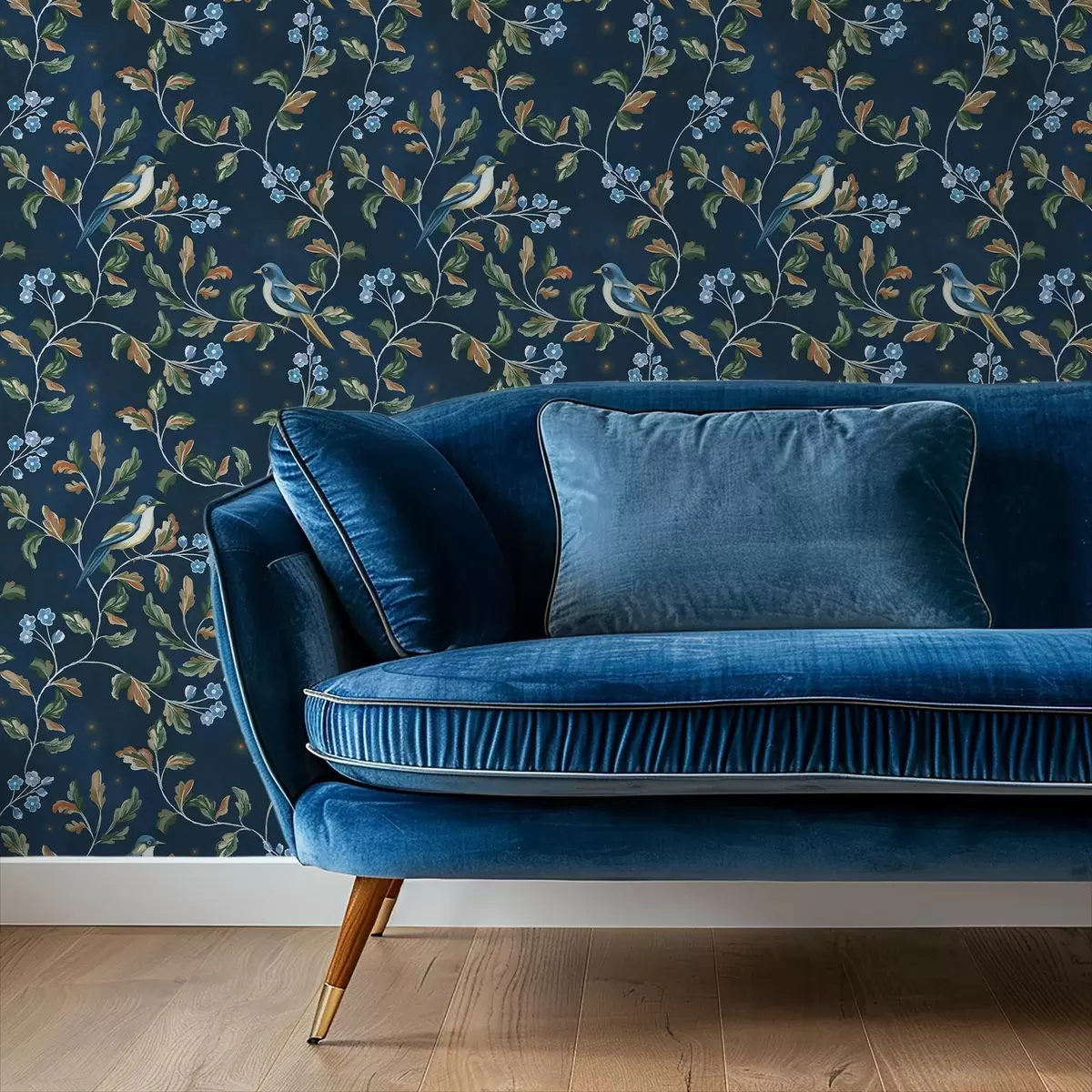 Papel pintado Tetas en ramas, fondo azul nocturno con chispas a00858