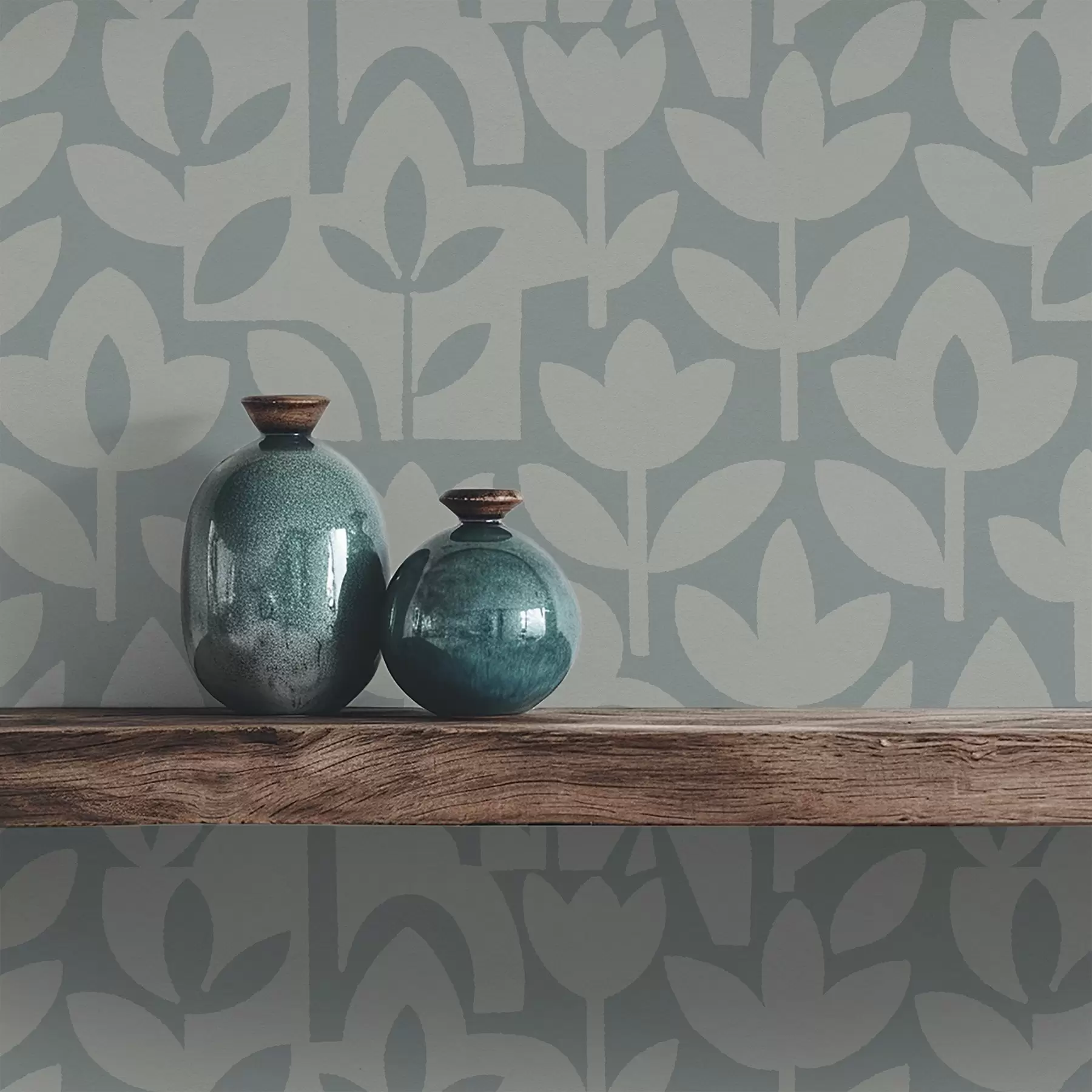murales de pared Siluetas florales geométricas en azul pizarra a00875