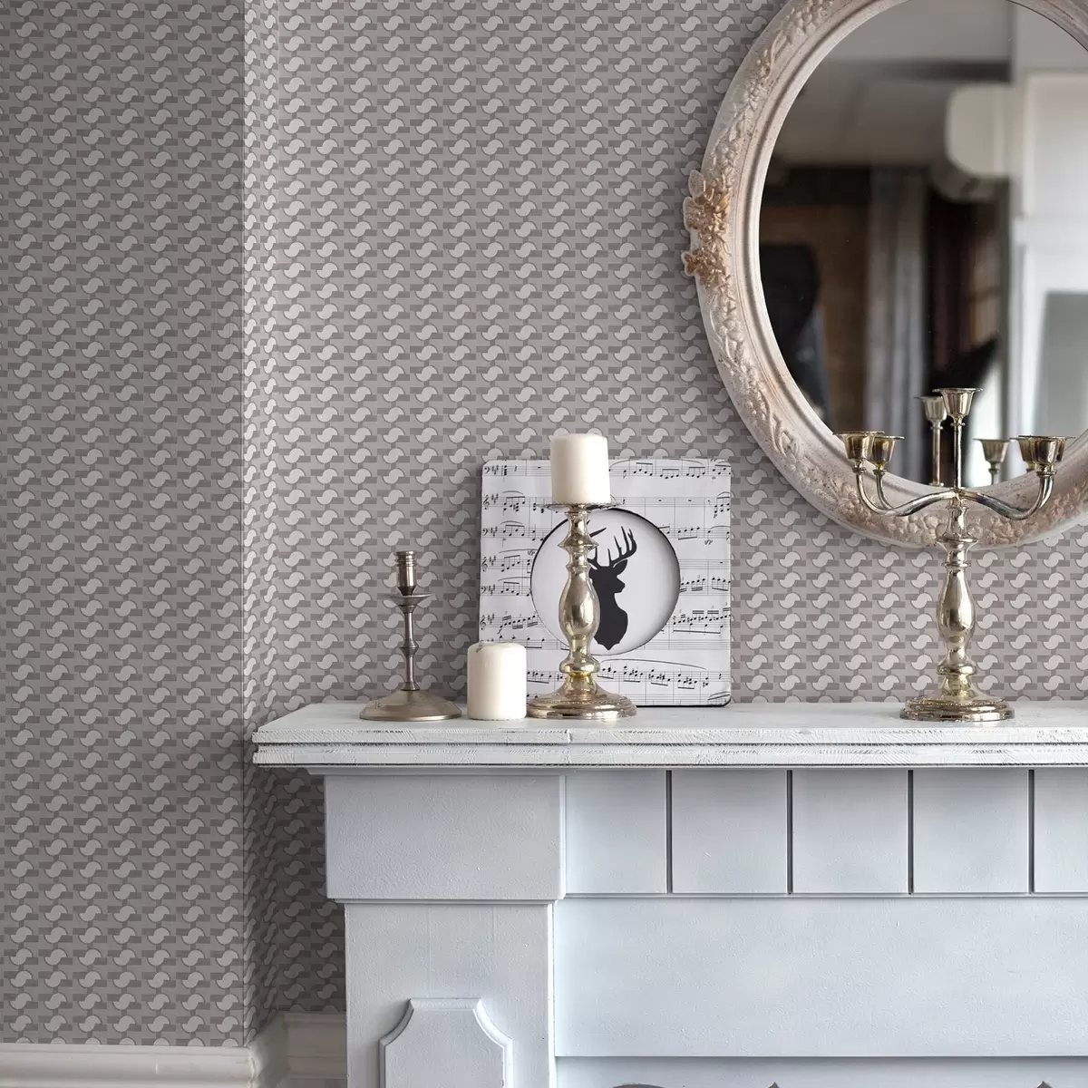 Papel pintado Azulejos modulares malva con semicírculos unidos a00915