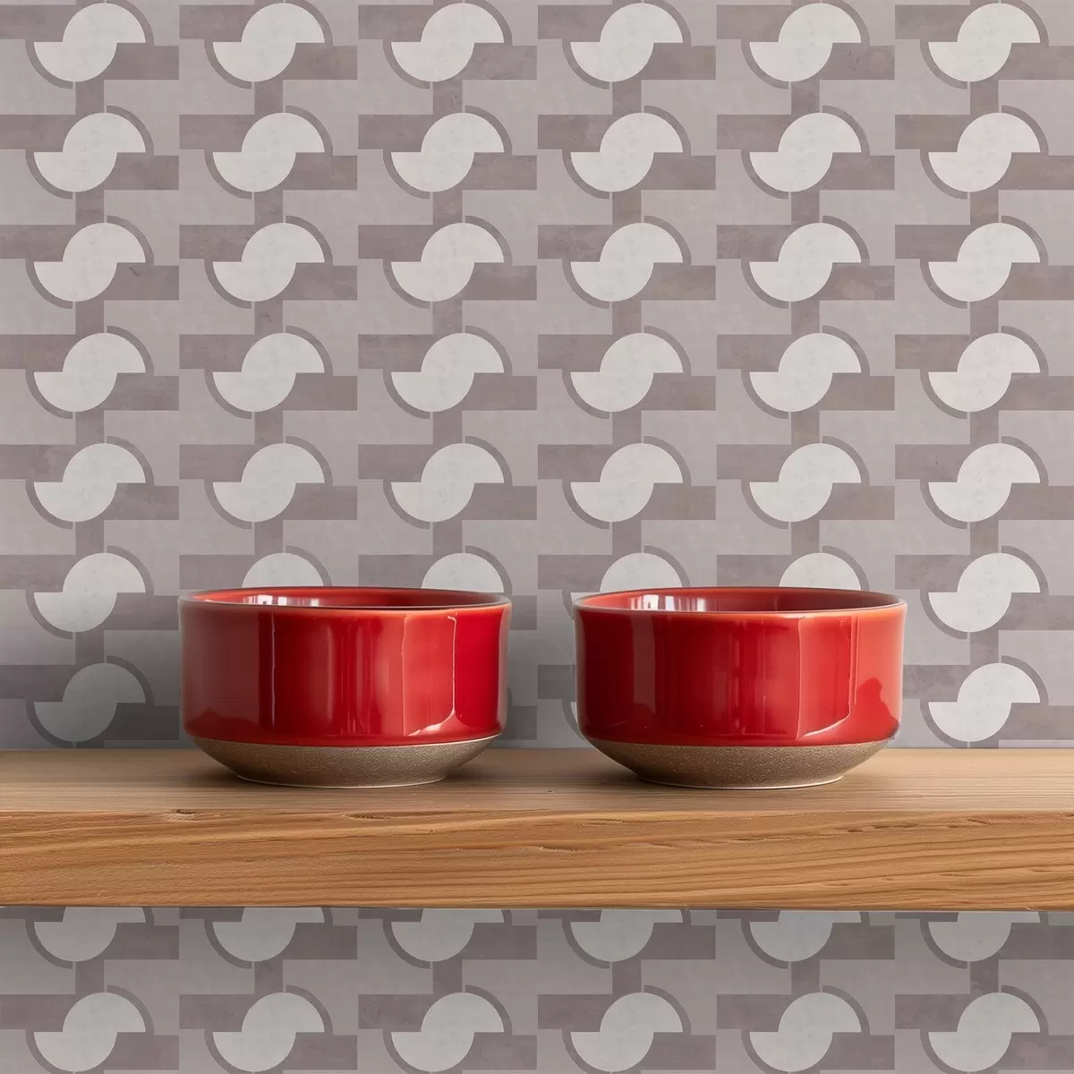 Papel pintado Azulejos modulares malva con semicírculos unidos a00915