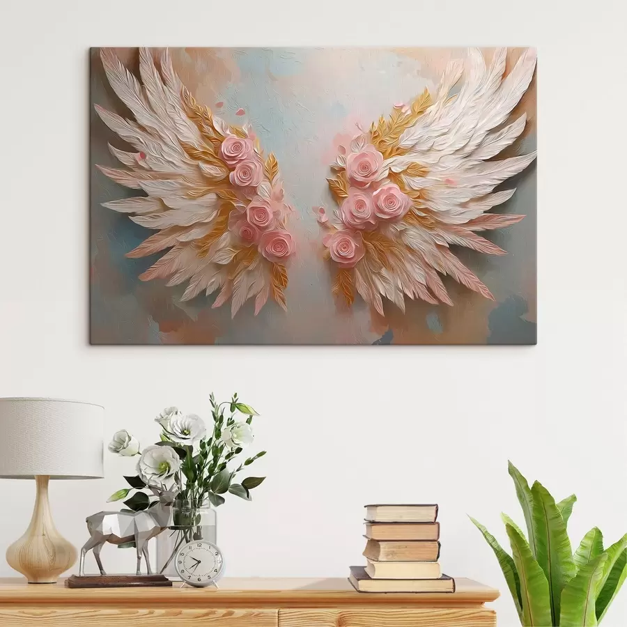 murales de pared Alas con colores amarillo y rosa s46551