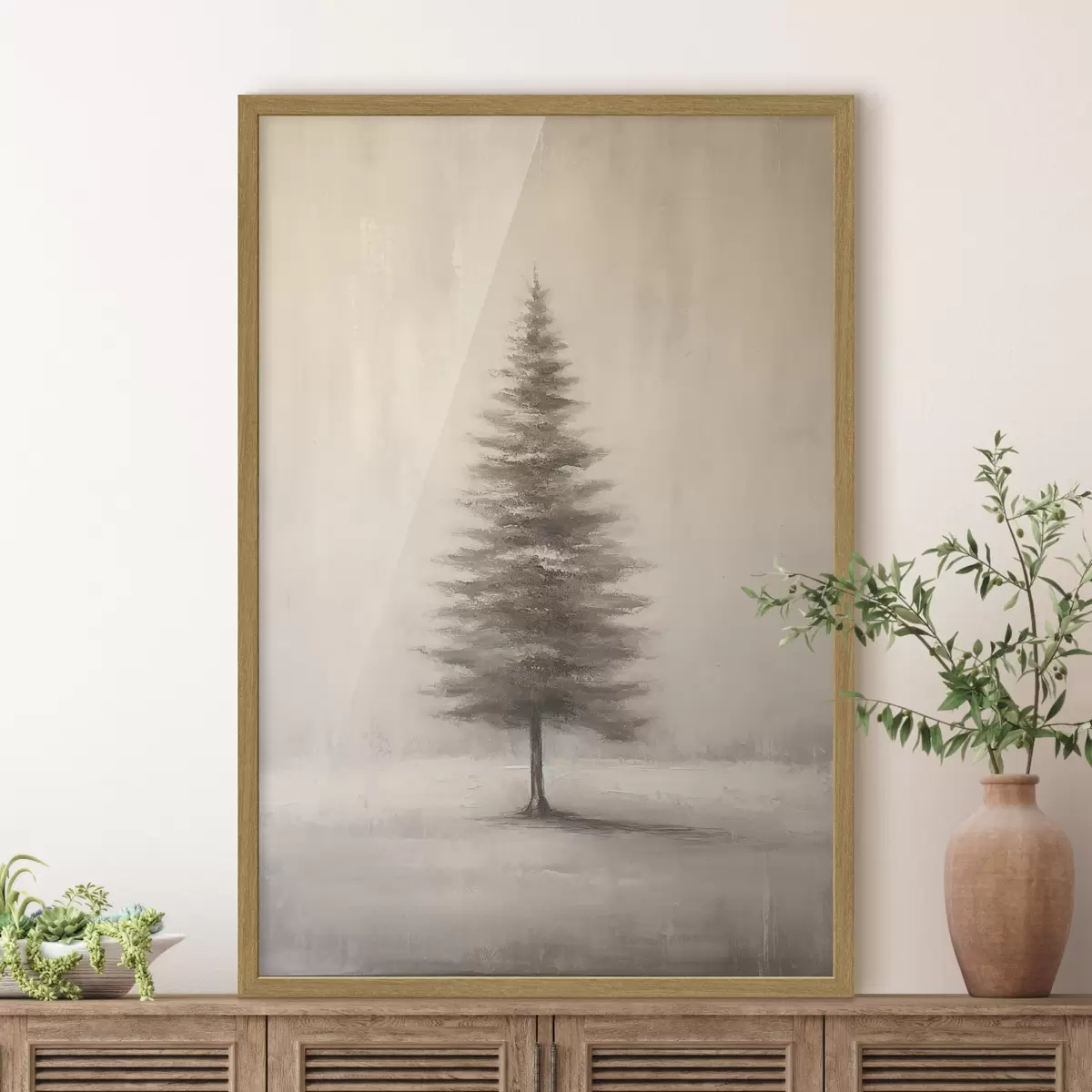 Poster Árbol de Navidad monocromático. Paisaje invernal minimalista f46465