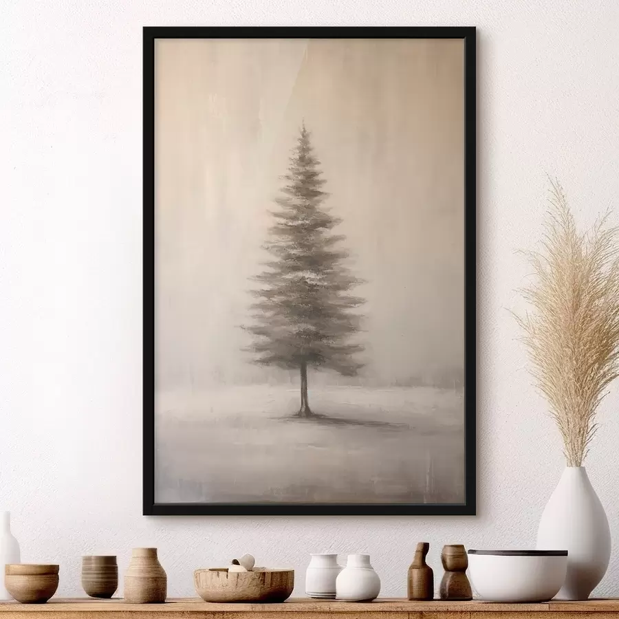 murales de pared Árbol de Navidad monocromático. Paisaje invernal minimalista. f46465