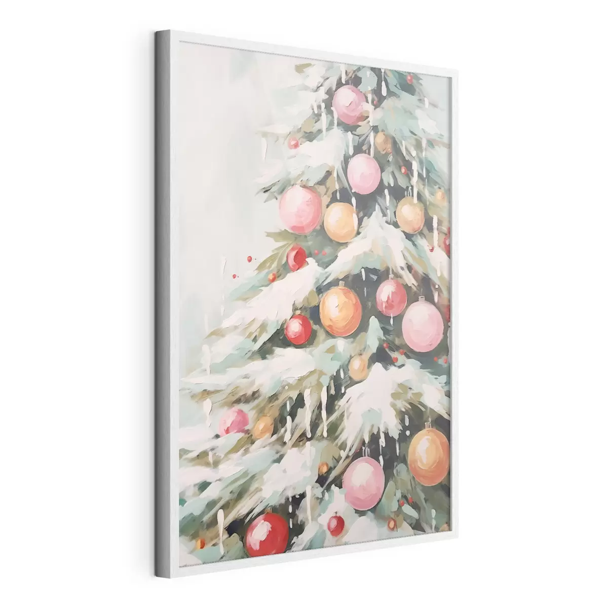 Poster Árbol de Navidad con nieve y bolas rosas f46480