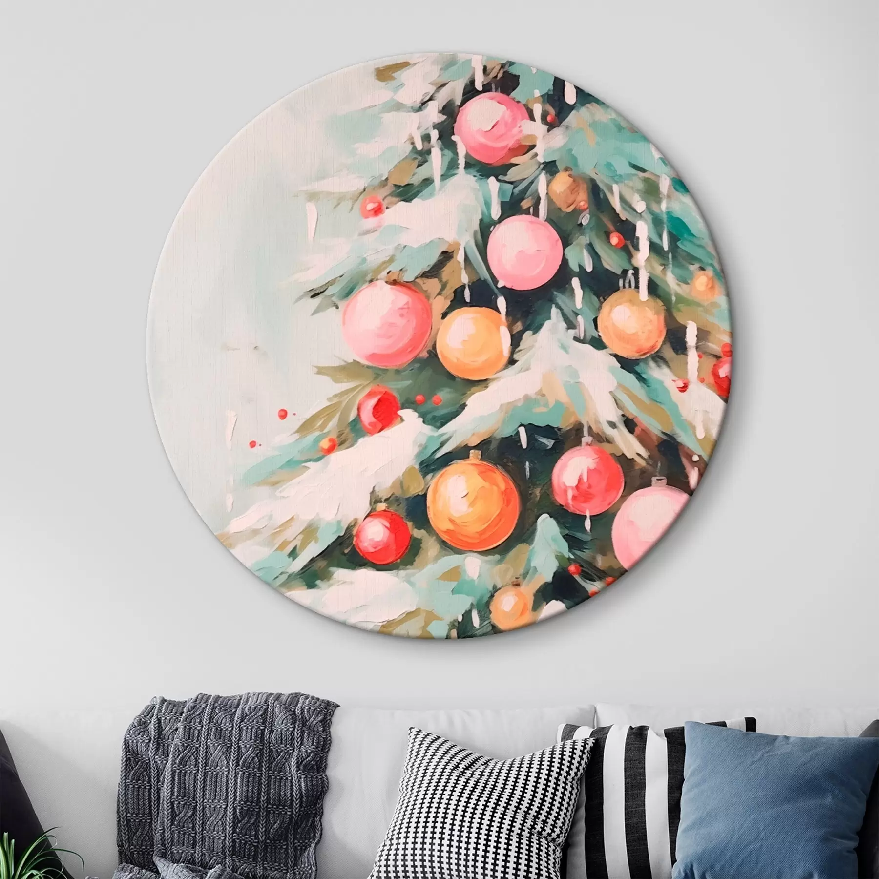 murales de pared Árbol de Navidad con nieve y bolas rosas r46480