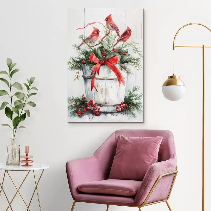 murales de pared Pájaros en una maceta navideña s46607