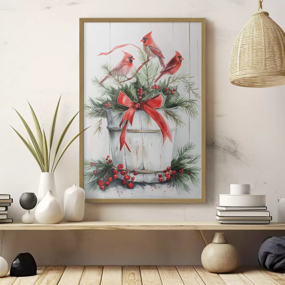 Poster Pájaros en una maceta navideña f46607