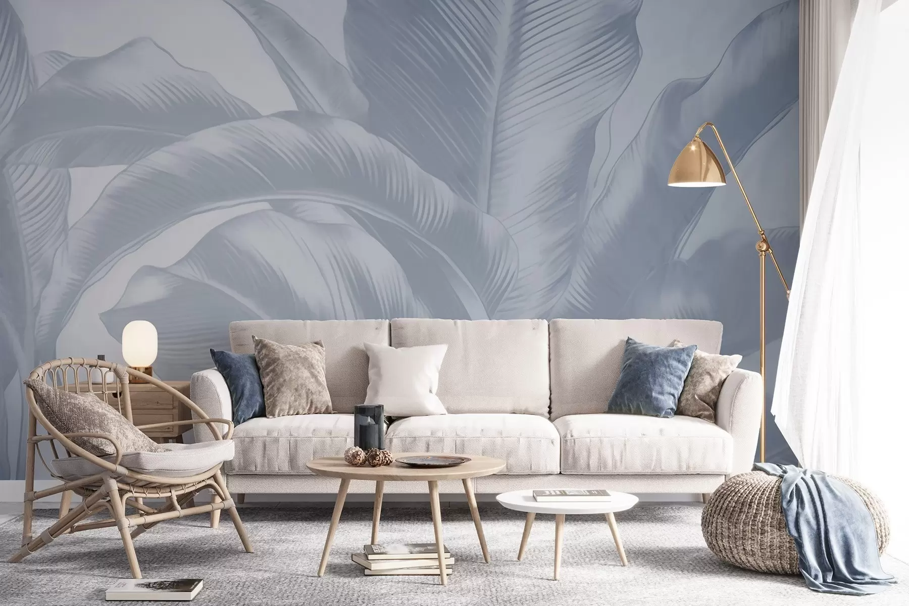 murales de pared Hojas largas, hojas de plátano con efecto desgastado w04827v1