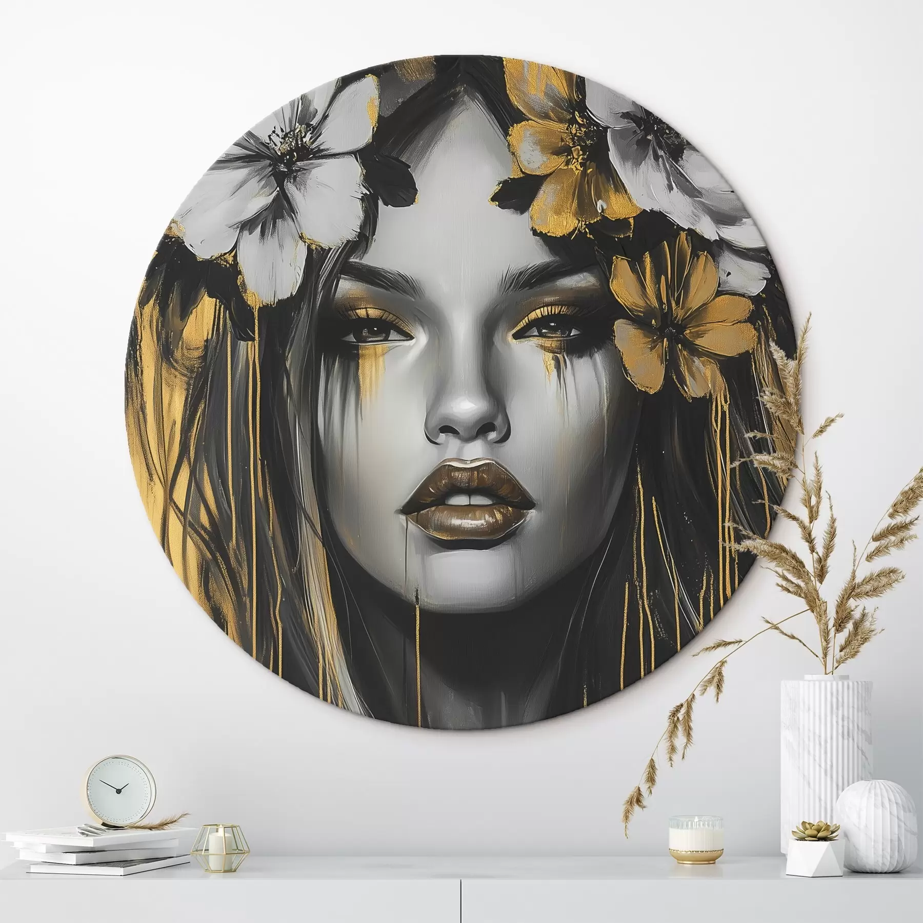 murales de pared Retrato abstracto de una mujer con flores r46454