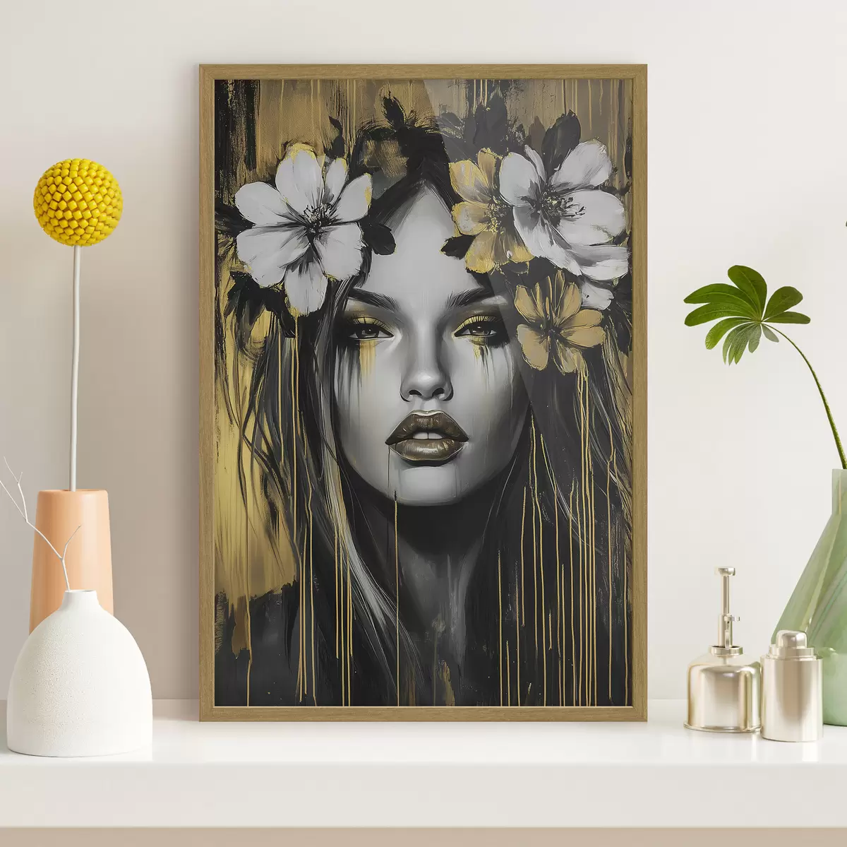 Poster Retrato abstracto de una mujer con flores f46454