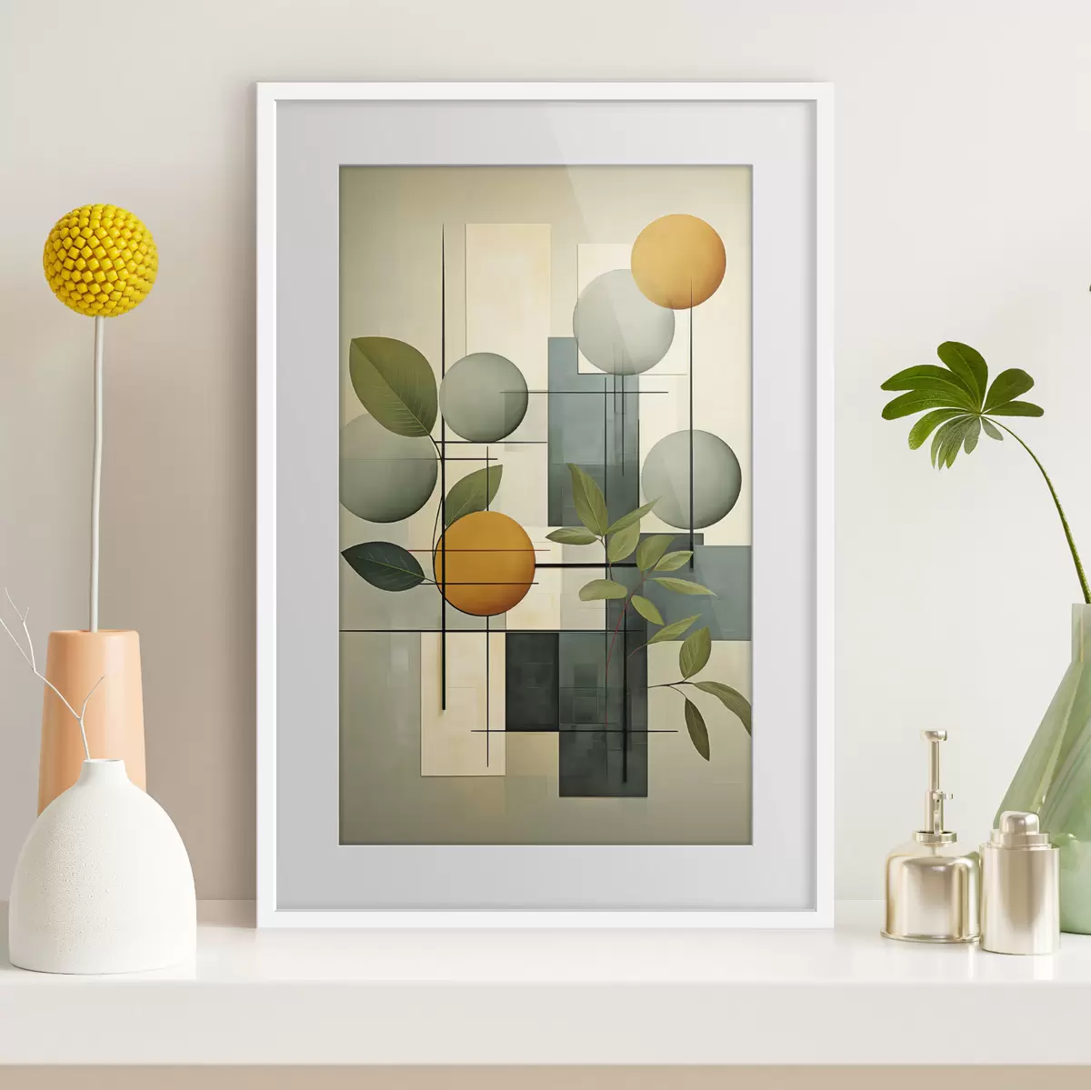 Poster Abstracción geométrica con plantas f46579