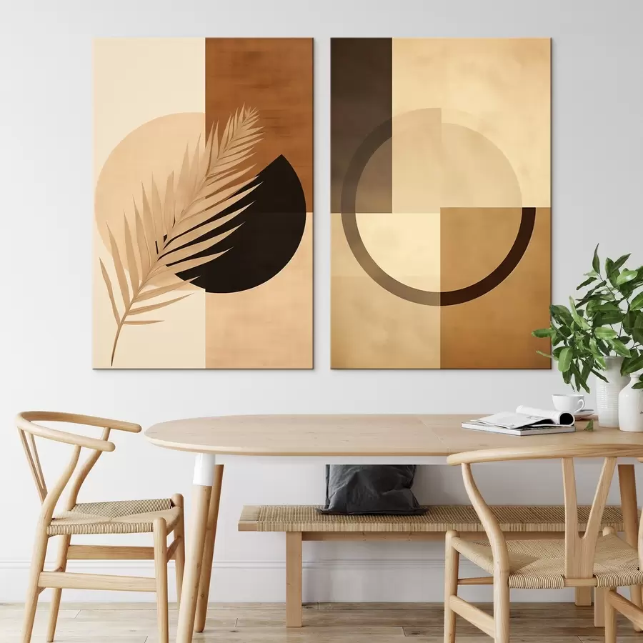 murales de pared Geometría en terracota y beige con motivo de hojas de palmera. m00968