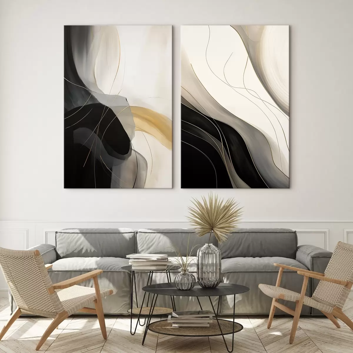 murales de pared Curvas monocromáticas con finos filamentos metálicos. m00972