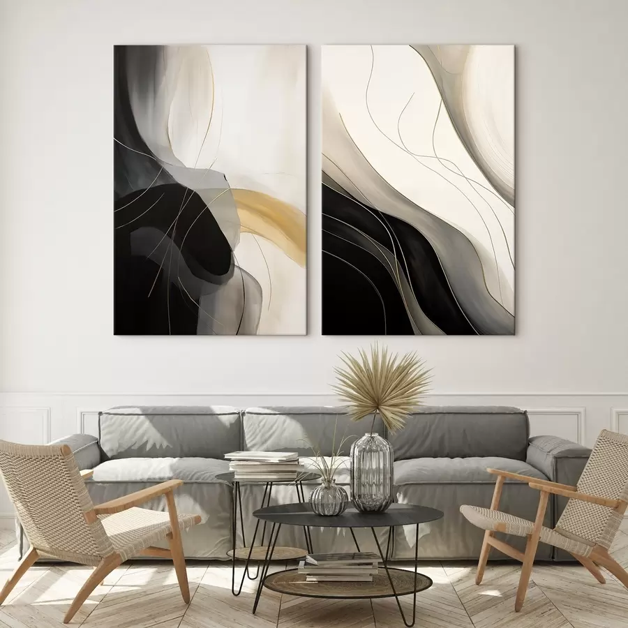 murales de pared Curvas monocromáticas con finos filamentos metálicos. m00972